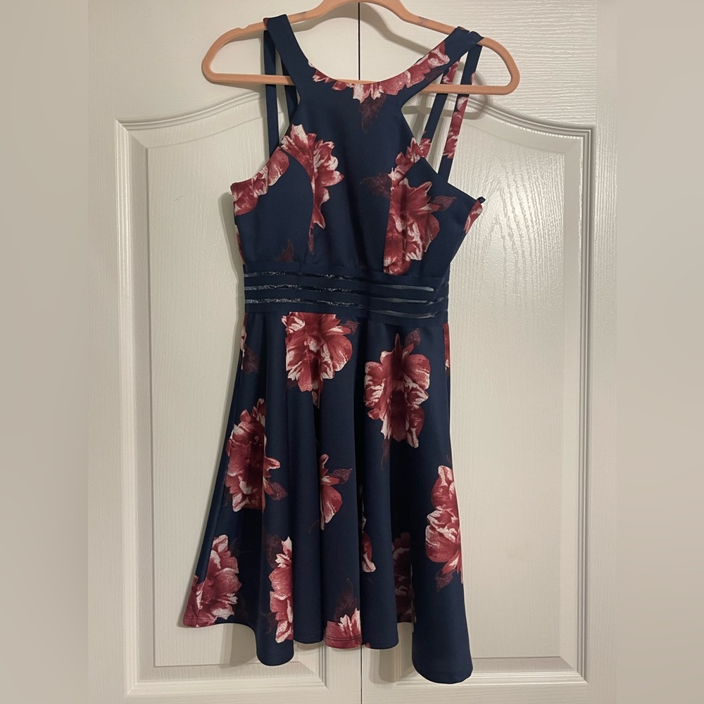 Floral Navy and Red Dress